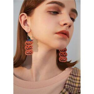WOWORAMA Triple Pumpkin Dangle Earrings | Glitter Jack-O’-Lantern & Witch Hat